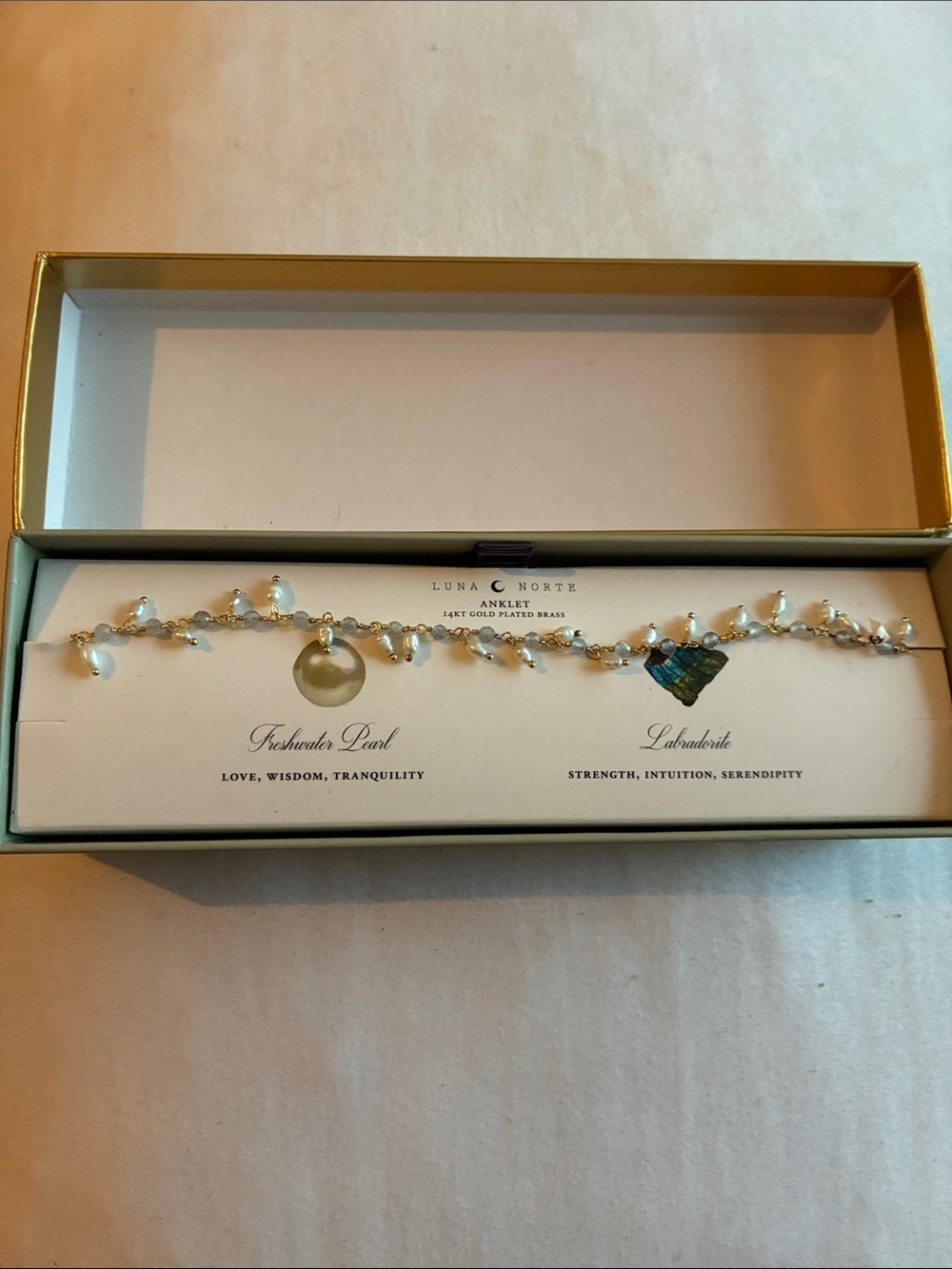 Luna Norte White Pearl & Labradorite Anklet - Gold Plated
